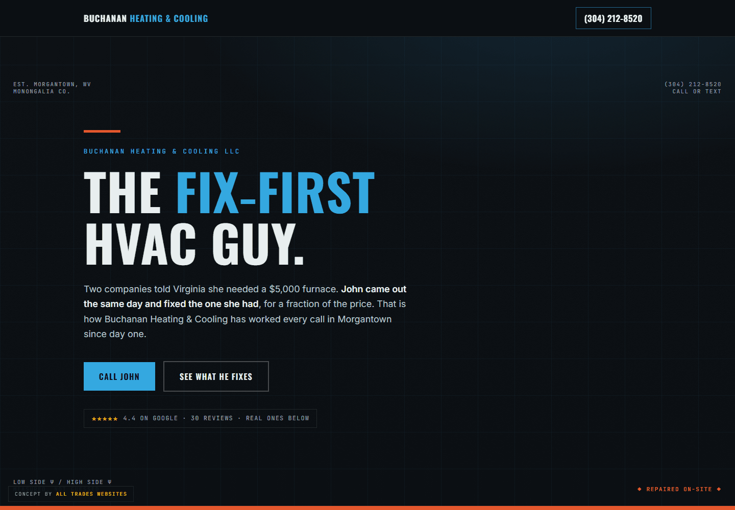 Buchanan Heating and Cooling HVAC website concept by All Trades Websites