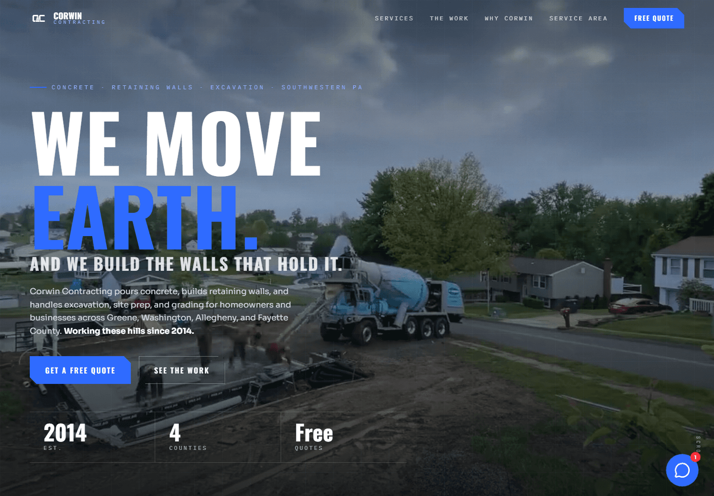 Corwin Contracting concrete contractor website built by All Trades Websites