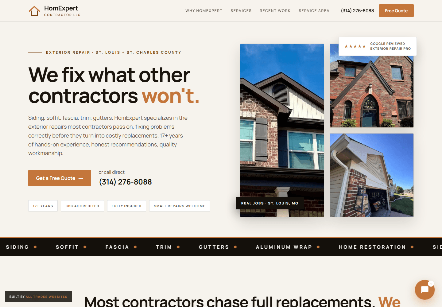 HomExpert Contractor general contractor website concept by All Trades Websites