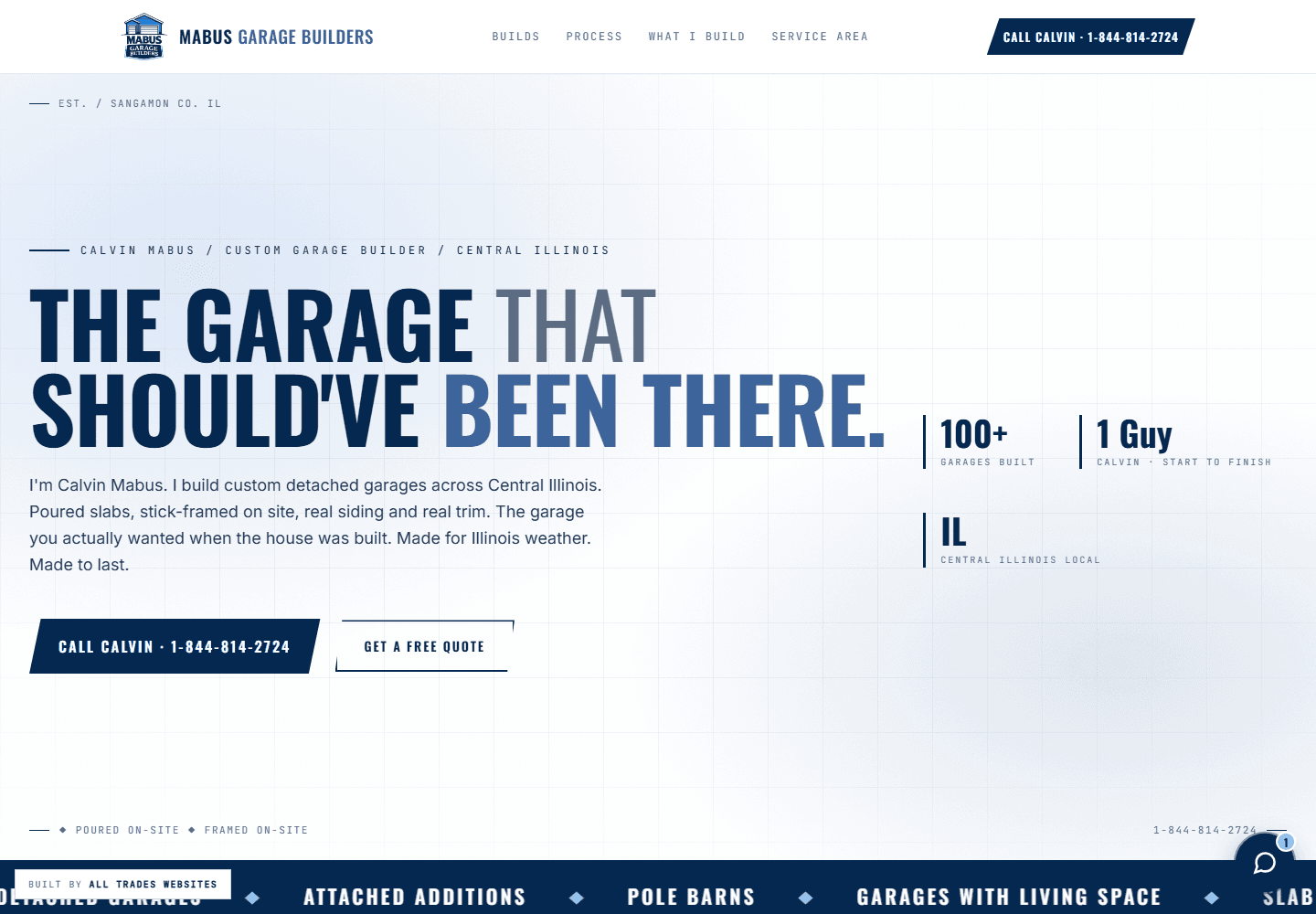 Mabus Garage Builders website concept by All Trades Websites