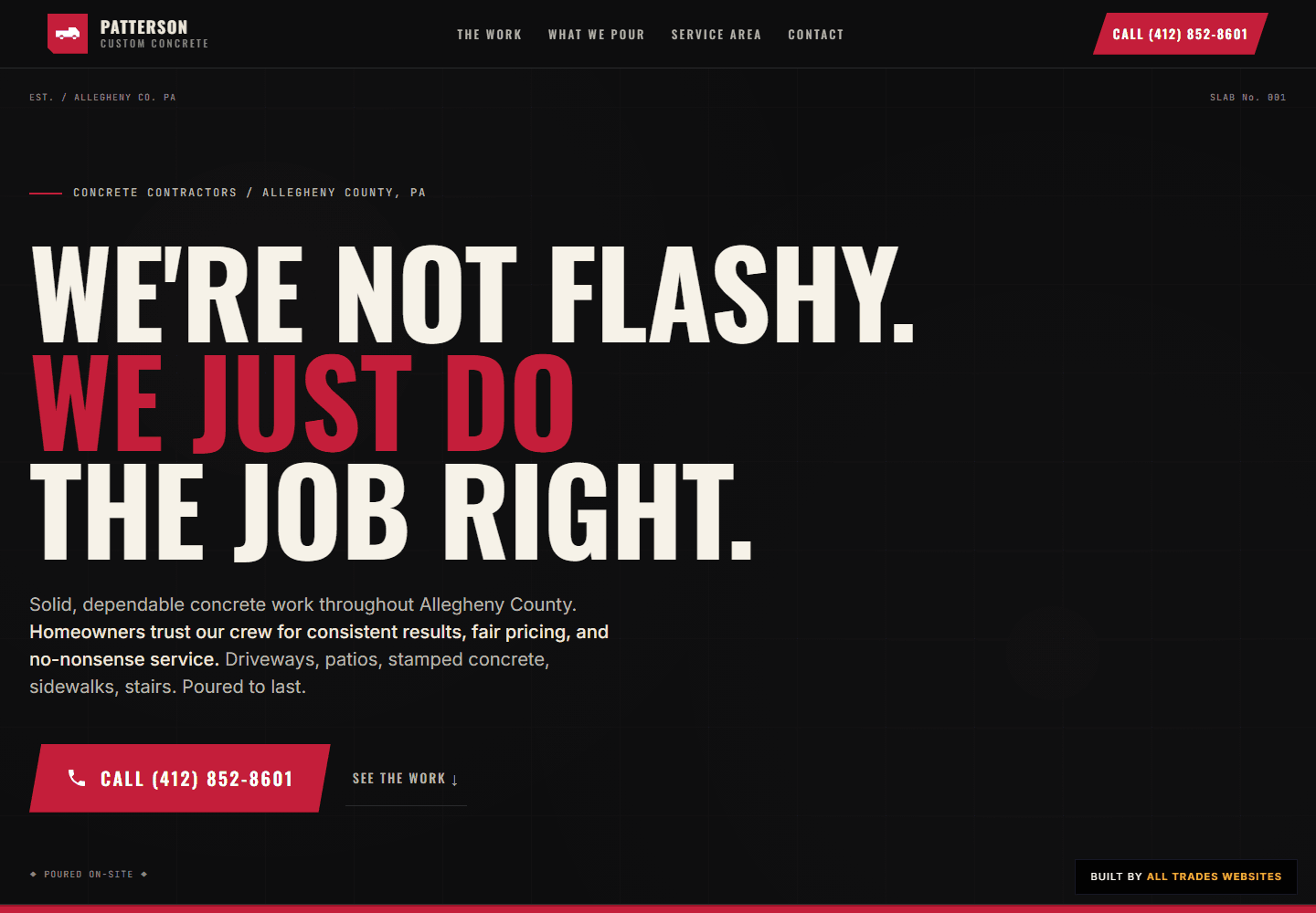 Patterson Custom Concrete website concept