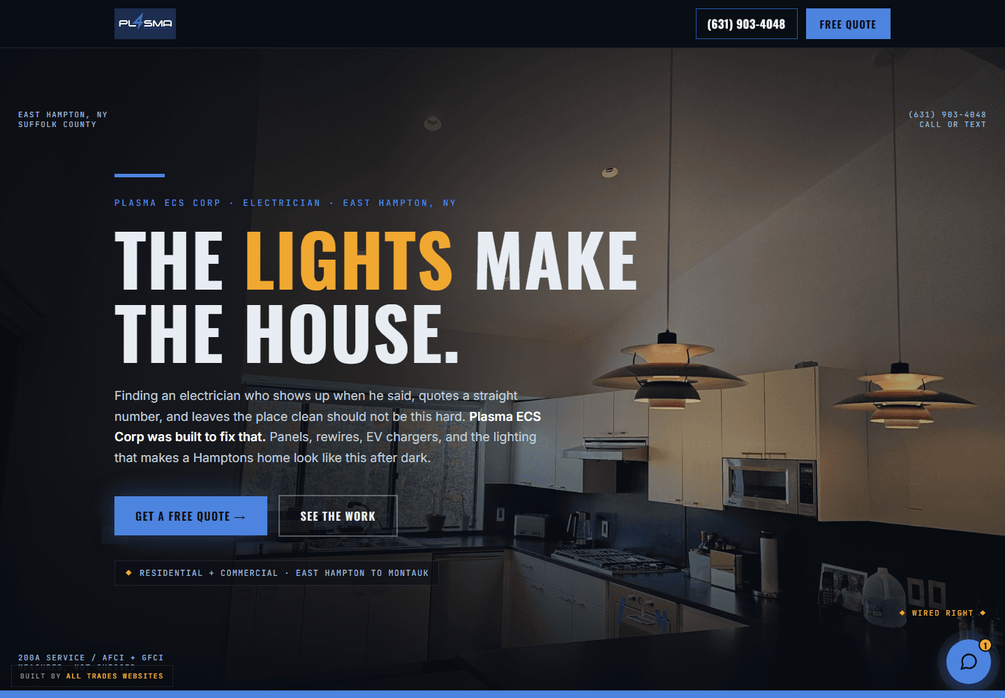 Plasma ECS electrician website concept by All Trades Websites