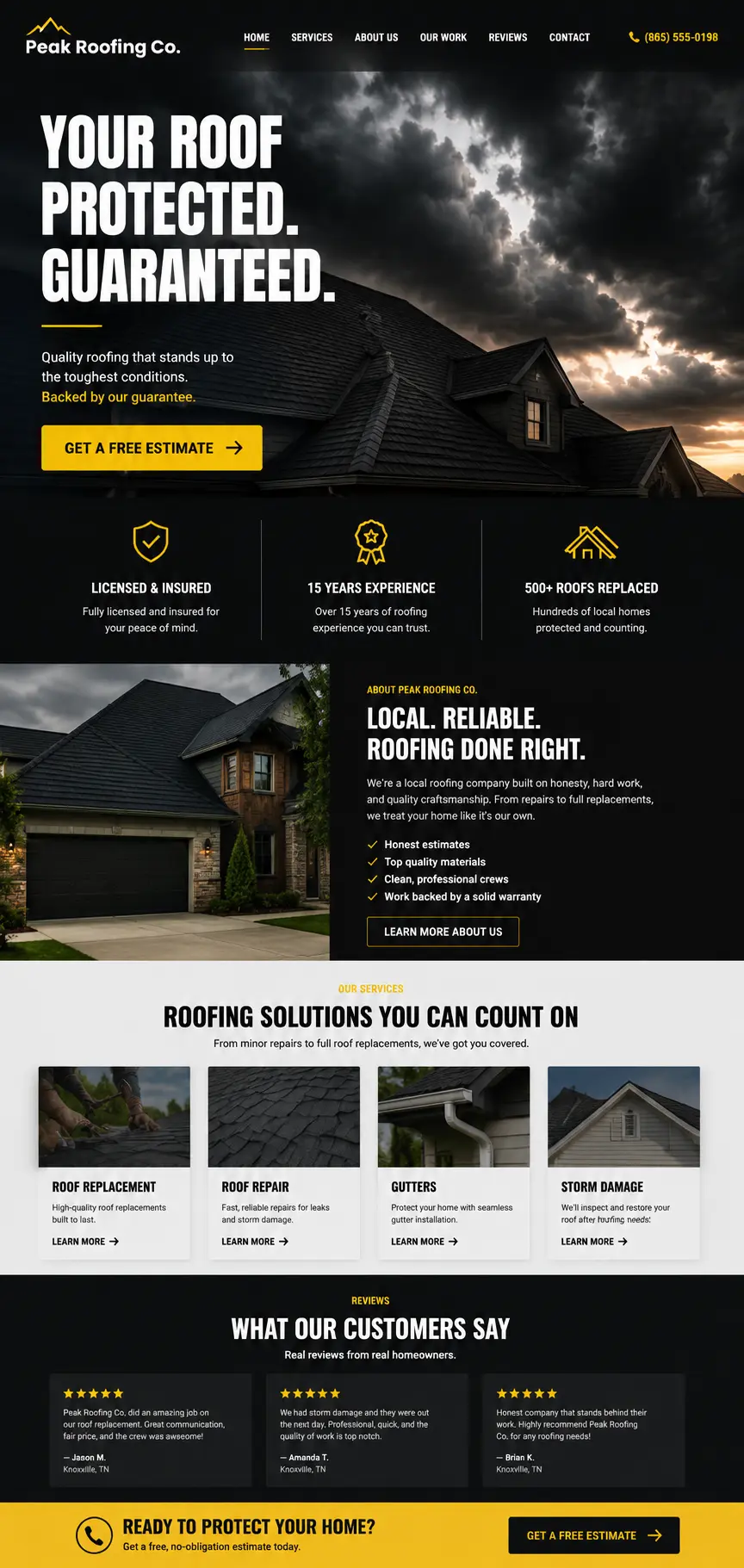 Roofing website built by All Trades Websites