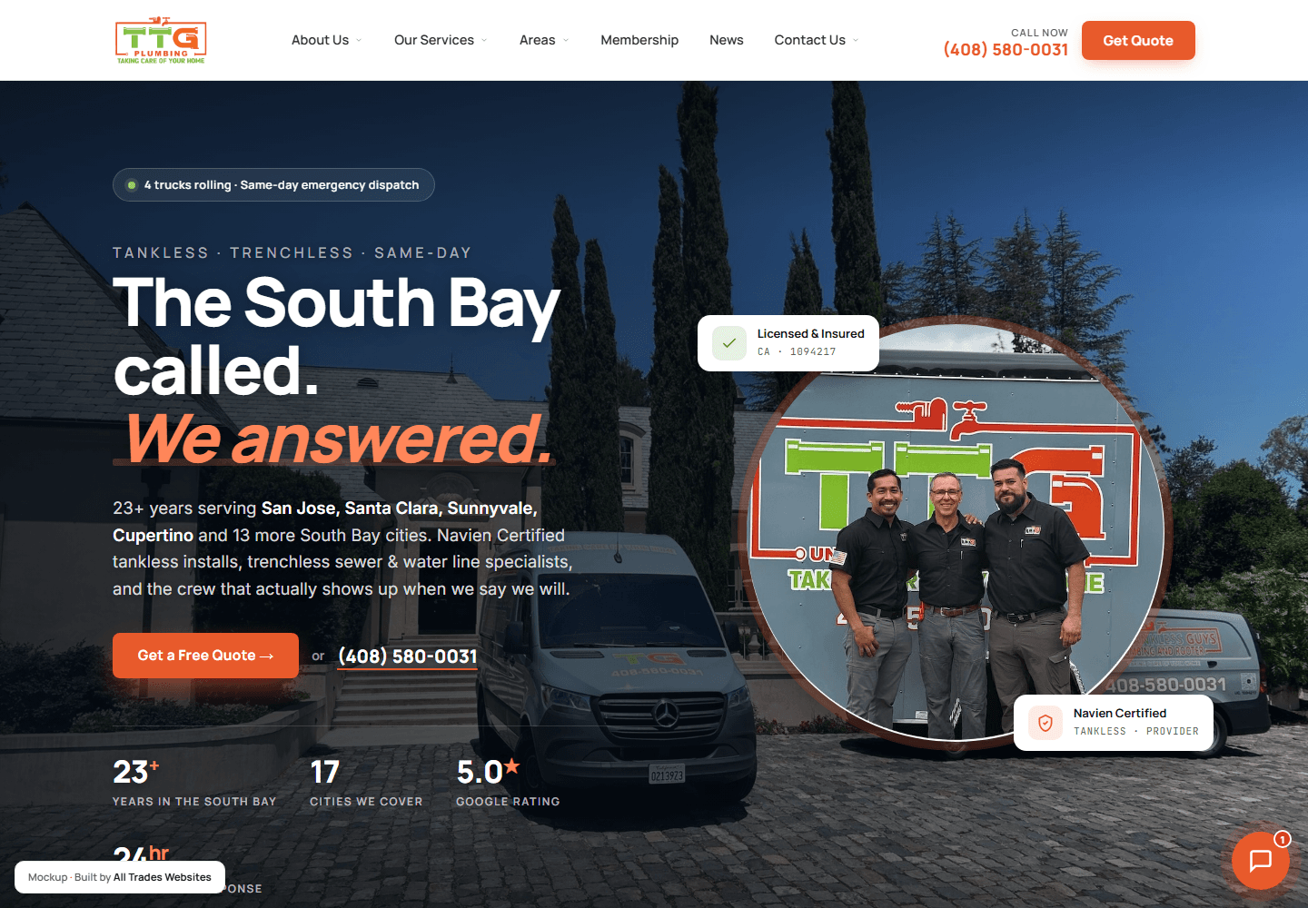 TTG Plumbing website concept by All Trades Websites