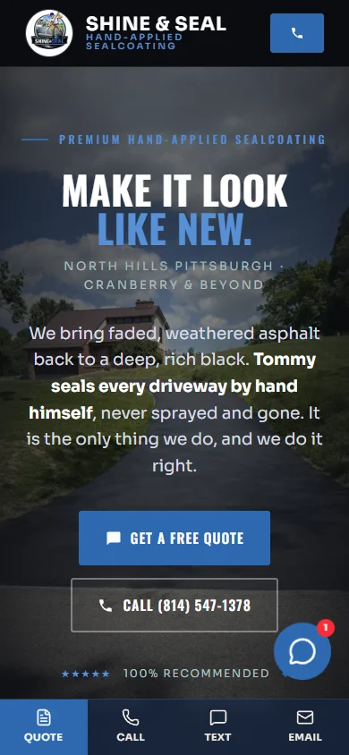 Shine & Seal sealcoating website built live by All Trades Websites
